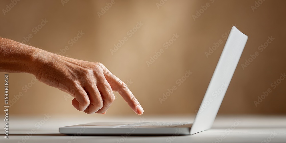 Aufkleber Modern Tech Hands Interacting with Digital Survey on Laptop Screen with Floating Checkboxes for Online Voting and Customer Satisfaction Analytics