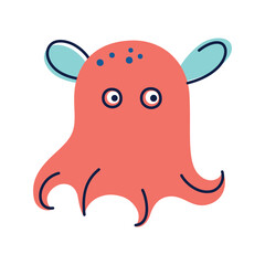 Vector illustration of cute dumbo octopus in kids doodle cartoon style. Deep sea Grimpoteuthis animal icon. Marine creature for childrens designs, ocean themes, educational projects, colored clipart