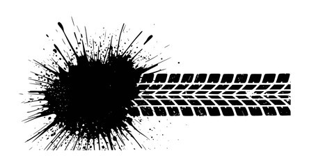 Black paint splash abstract illustration with a distinctive tire track design element