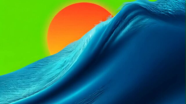 Dramatic Seascape with Glowing Orange Sun and Wave Curl