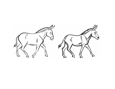 Elegant Black Donkey Silhouette &ndash; Walking Side View Vector Illustration