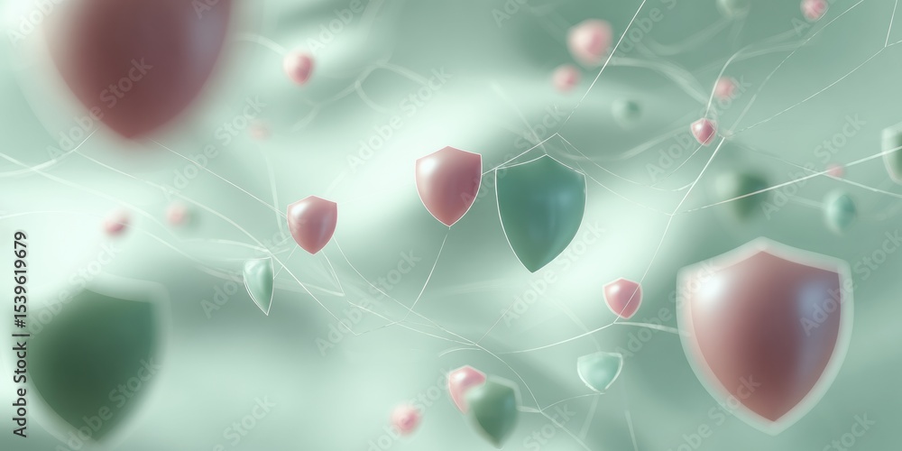 Poster ethereal network security visualization with geometric shields and organic textures for cybersecurit