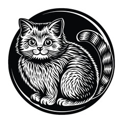 Set of black cats looking out of the corner. Collection of cat faces that spy on you. Playing pets. Tattoo.