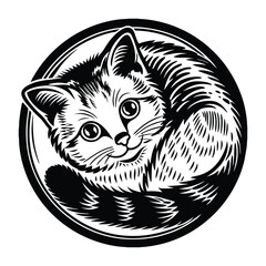 Set of black cats looking out of the corner. Collection of cat faces that spy on you. Playing pets. Tattoo.