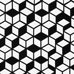 3D Cube Optical Illusion Pattern Geometric Black and White Hexagonal Tumbling Blocks Background