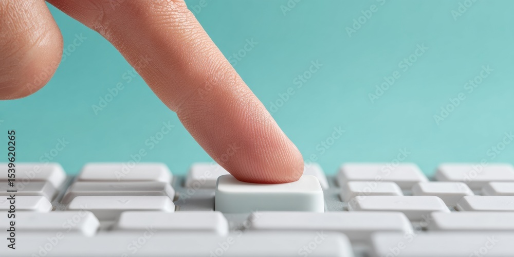 Aufkleber High-Tech Keyboard Sync Button Pressed by Finger, Architectural Lighting and Geometric Design for Digital Workflow and System Integration