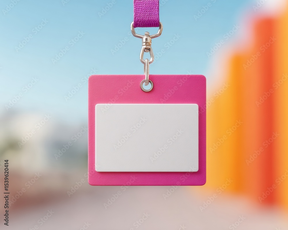 Poster vibrant sunset id badge with blank pass card on lanyard for corporate security and employee access i