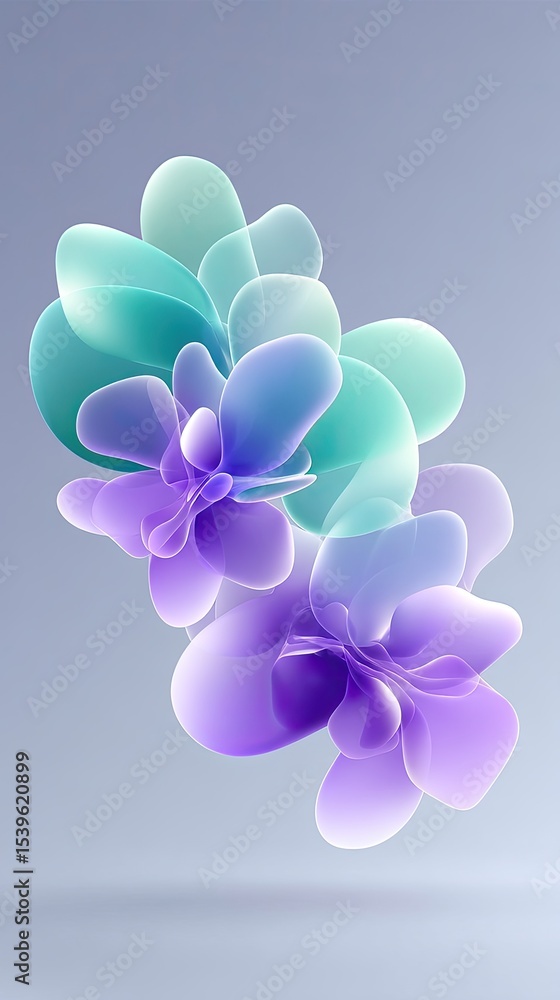 Poster abstract floral design with overlapping blue purple teal gradient blobs
