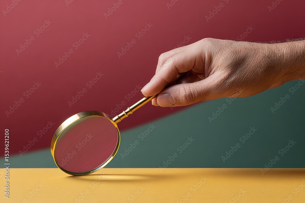 Poster Artistic Completion Certificate with Magnifying Glass Focusing on Checklist Document in Rich Burgundy and Bronze - Quality Control and Verification Concept