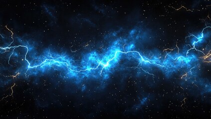 Obraz premium Cosmic, electric blue lightning streaks across a dark, starry expanse