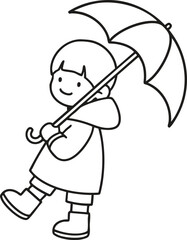 Drawing a boy with an umbrella for coloring