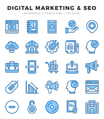 Digital Marketing & SEO. Two Color icons Pack. vector illustration.