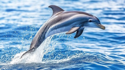 Fototapeta premium Dolphin leaping above the ocean surface with water splashes around