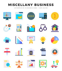 Set of simple Flat Miscellany Business Icons. Flat art icons pack. Vector illustration.