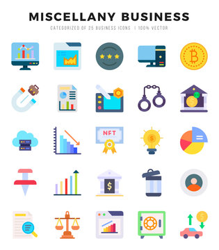 Set of simple Flat Miscellany Business Icons. Flat art icons pack. Vector illustration.