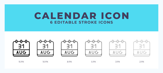 Calendar august line icon symbol. Logo. Icon vector illustration with editable stroke.