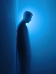 Shadowy Figure Blending Into a Blue Background Conveys a Sense of Isolation and Introspection