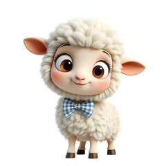 Obraz premium Cartoon sheep with a blue checkered bow tie isolated on transparent background