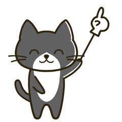 指差し棒を持ちながらニッコリ笑うハチワレ黒猫