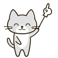 指差し棒を持ちながらニッコリ笑うハチワレグレー猫