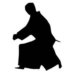 A simple minimalistic vector illustration depicting a ninja in a stealthy, crouched position, poised and focused, moving quietly and ready for silent infiltration.