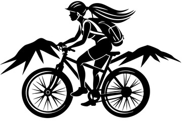 Silhouette of a Woman Mountain Biking with Wings Adventure, Freedom, and the Spirit of Exploration