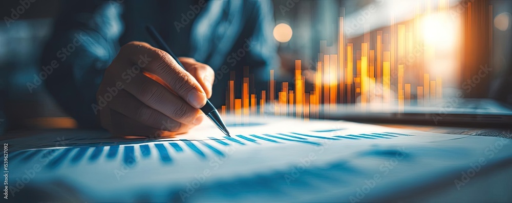 Poster investment support level builds future return trust concept. business professional analyzing charts 