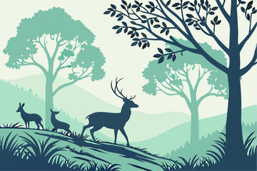 Nature’s Embrace: Deer Silhouettes in Verdant Serenity