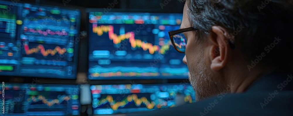 Poster investment support level builds future return trust concept. a trader analyzing stock market data on