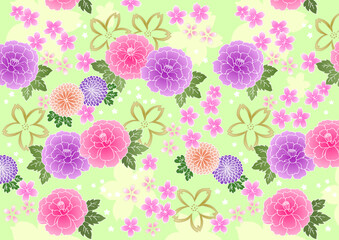 Japanese pattern floral pattern cherry blossom and peony background vector material green
