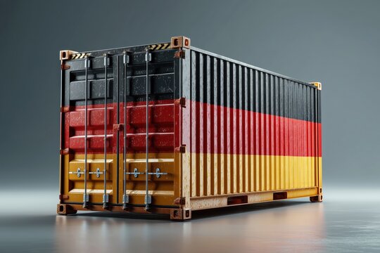 Versandcontainer mit Deutschland-Flagge &ndash; Symbol f&uuml;r deutsche Exportwirtschaft