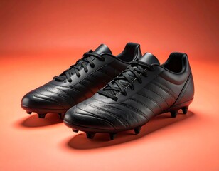 Sleek Black Soccer Shoes with Subtle Texture Against a Vivid Backdrop