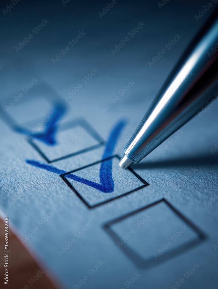 Poster password hygiene checklist shows completed items marked with a blue pen on white paper in a dimly li
