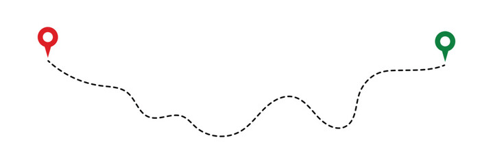 Location routes icon set. Route vector between two points with dotted path and location pin. Location pointer continuous one line drawing. GPS navigation line route mark in eps 10.