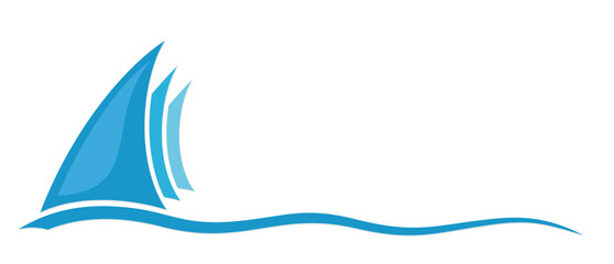 The symbol of blue sailing vessel in sea.
