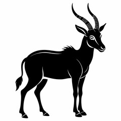 Silhouette Illustration Of An Impala Antelope With Curved Horns On White Background