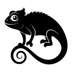 Silhouette of a chameleon isolated on a white background