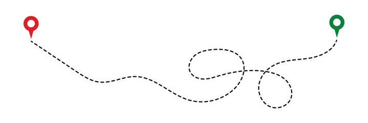 Fototapeta premium Location routes icon set. Route vector between two points with dotted path and location pin. Location pointer continuous one line drawing. GPS navigation line route mark in eps 10.