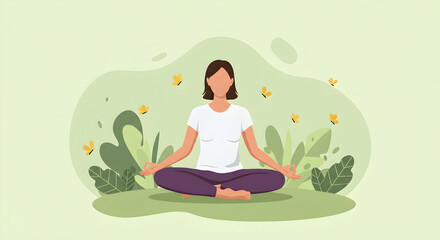 Woman meditating peacefully in nature serene yoga mindfulness relaxation calmness zen peace tranquility wellbeing healthy lifestyle