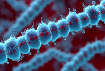Streptococcus Pyogenes Bacteria – 3D Chain Structure.A close-up view of Streptococcus pyogenes.
