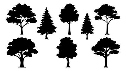 A set of minimalist pine trees silhouette vector