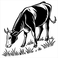 Cow Silhouette Vector on White Background – Farm Animal Illustration