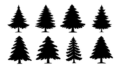 A set of minimalist pine trees silhouette vector