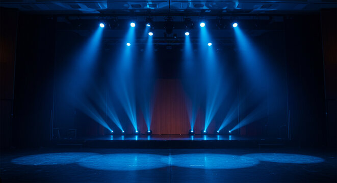 Dramatic stage lighting ready for a breathtaking performance electrifying atmosphere awaits
