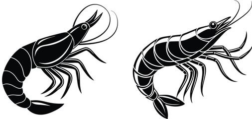 Black White Shrimp Graphic Vector Pack