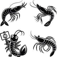 Black White Shrimp Vector Illustration Design