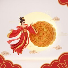 Ancient style Chang'e and moon cake Mid-Autumn Festival elements