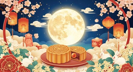 National trend Mid-Autumn Festival mooncake moon illustration