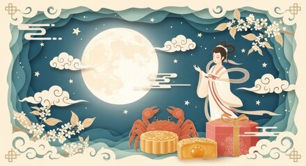 \Chang'e admires the moon during the Mid-Autumn Festival\ packaging illustration