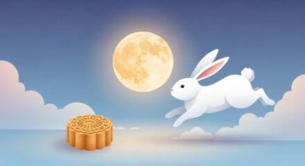 Mid-Autumn Jade Rabbit and Mooncake Illustration